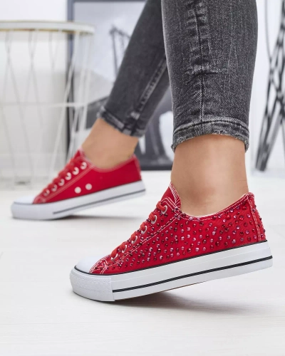 Women's sneakers with colored zircons in red Amando- Footwear
