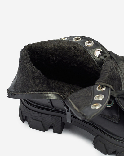 Melni sieviešu zābaki, kas šņorēti ar lentīti Legati- Footwear