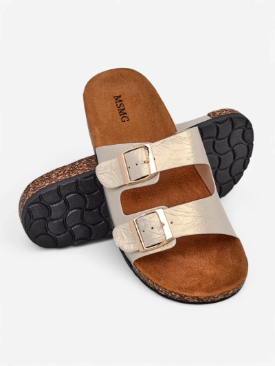 Ariadne Eco women's gold sandals with a flat sole for summer