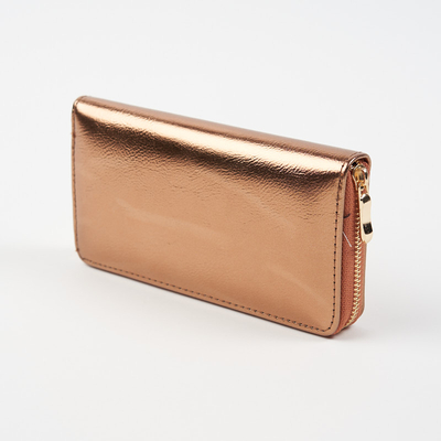 Large brown and gold women's wallet with a shiny finish - Accessories