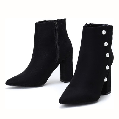 Black boots with pearls on a high post Maya - Footwear