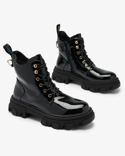 Royalfashion Черные лакированные женские утепленные ботинки-багги Setogia