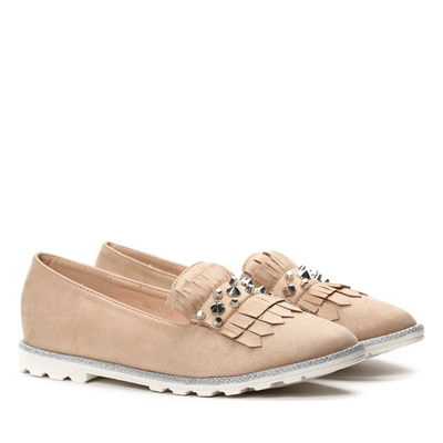 Beżowe mokasyny z frędzlami i ćwiekami Larsa- Obuwie