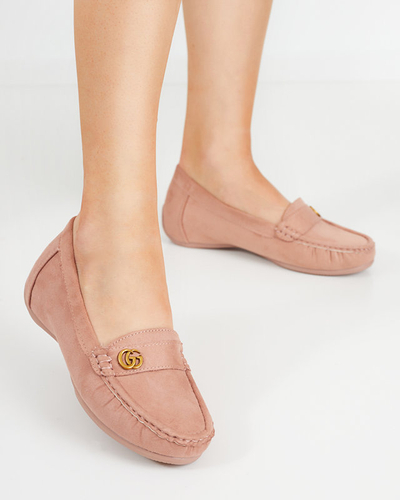OUTLET Dark pink women's moccasins on a low, covered wedge Lemira - Shoes