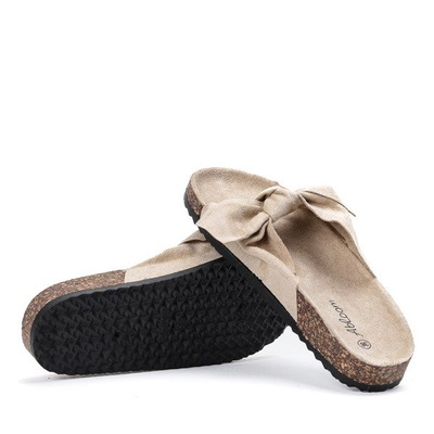 Beige slippers with a Montiana bow - Footwear