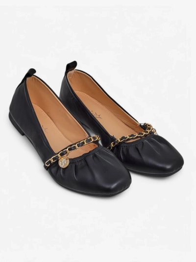 Balerina për femra Ariadna Nero - të zeza, të sheshta, lëkurë ekologjike, zbukurim i artë