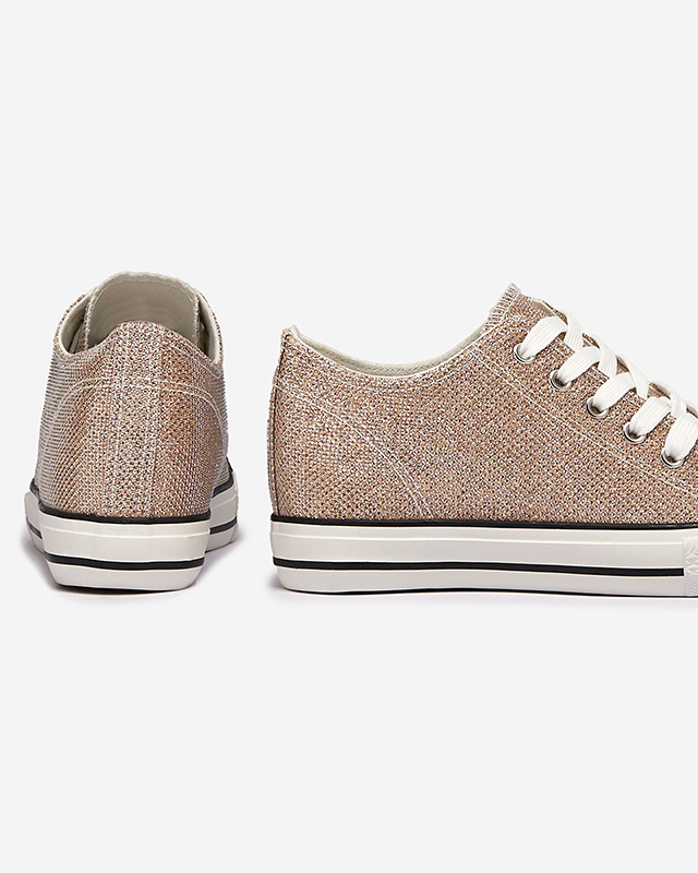 Gold women's sneakers on a hidden anchor with shiny thread Seggat- Footwear