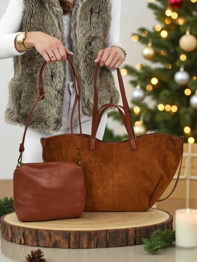 Dāmu shopper soma eko zamšādas ar mazāku eko ādas komplektā 2in1 Elinea