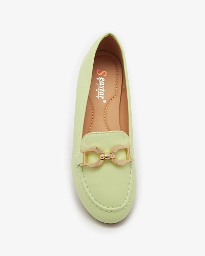 Zaļie sieviešu mokasīni no eko ādas ar rotājumiem Wiwet-Footwear