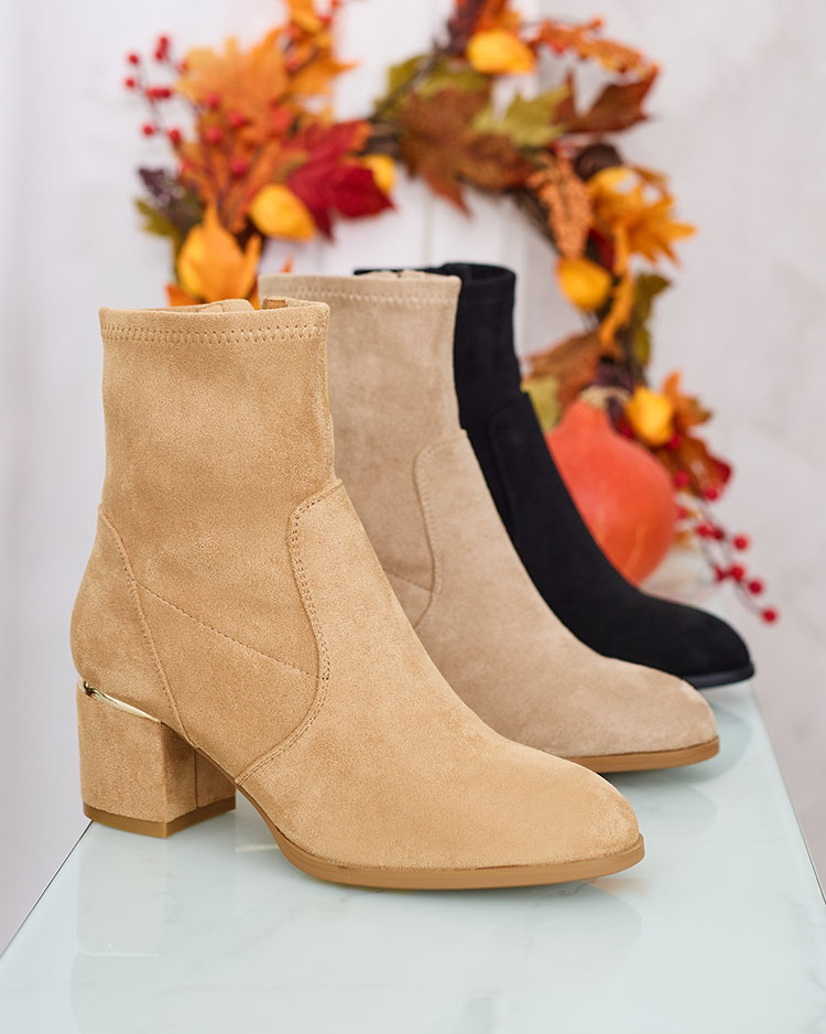 Royalfashion Light brown women's low stiletto boots Rejerra