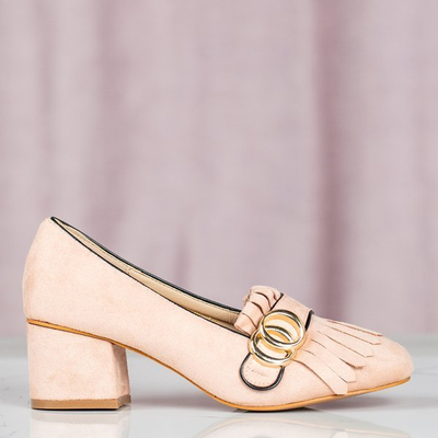 Pink pumps with decorations on low heels Ever - Shoes 1