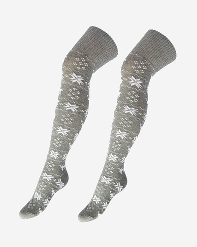 Women's Christmas over-the-knee socks in light gray- Underwear