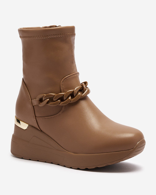 Light brown women's boots on anchor with chain Fefricca- Footwear