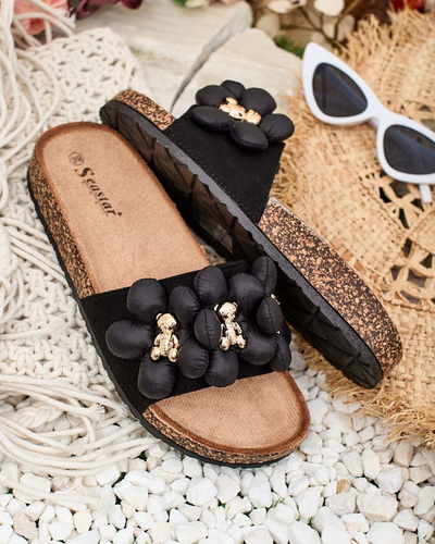 Royalfashion Women's flip-flops with gold teddy bears and flowers Isaralle