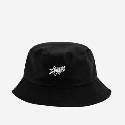 Women's black, reversible bucket hat with text - Accessories