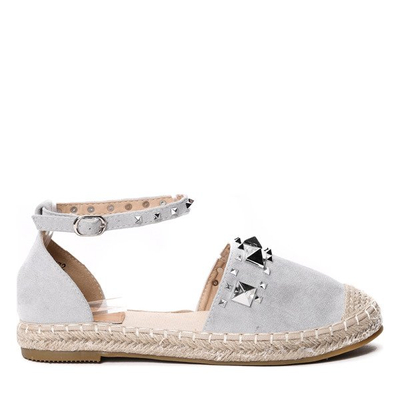 Szaro-srebrne odkryte espadryle z ćwiekami Trivana - Obuwie