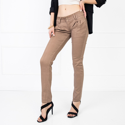 Brown fabric women's low-waisted pants - Clothing