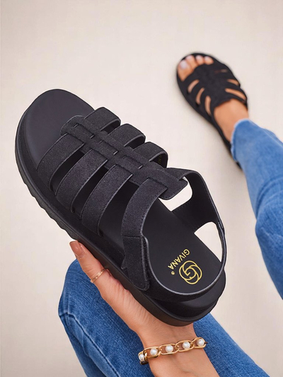 Женские сандалии Heraclea Royalfashion на платформе черные из экокожи