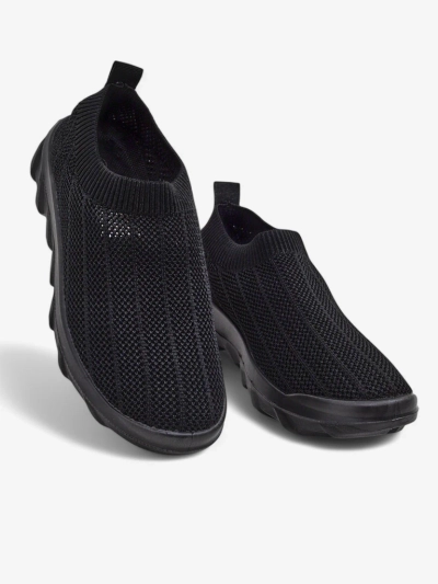 Andromeda Nero Women's Sneakers – black, lightweight textile shoes on a flat sole