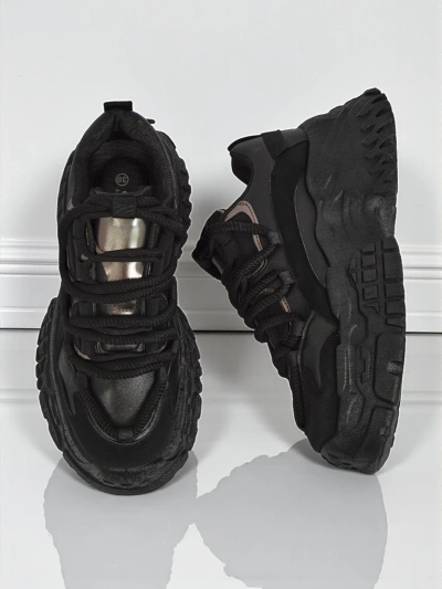 Aurelia Nero - Sneakers Chunky da Donna in Pelle Ecologica Nera 6,5 cm