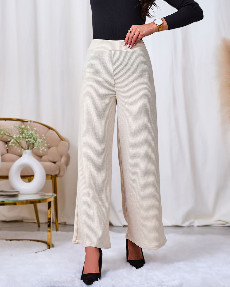 Royalfashion Кремовые женские широкие ребристые брюки
