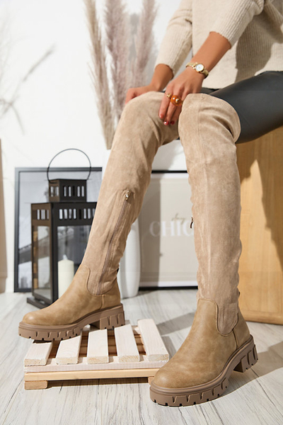 Women's over-the-knee boots in khaki color Liki - Footwear