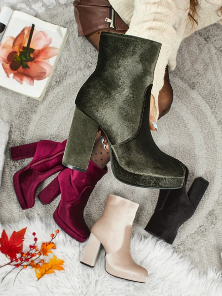 Women's Heeled Ankle Boots Velour Style Miss