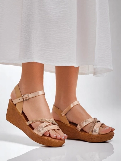 Royalfashion Women's wedge sandals with rhinestones and glitter Eclat