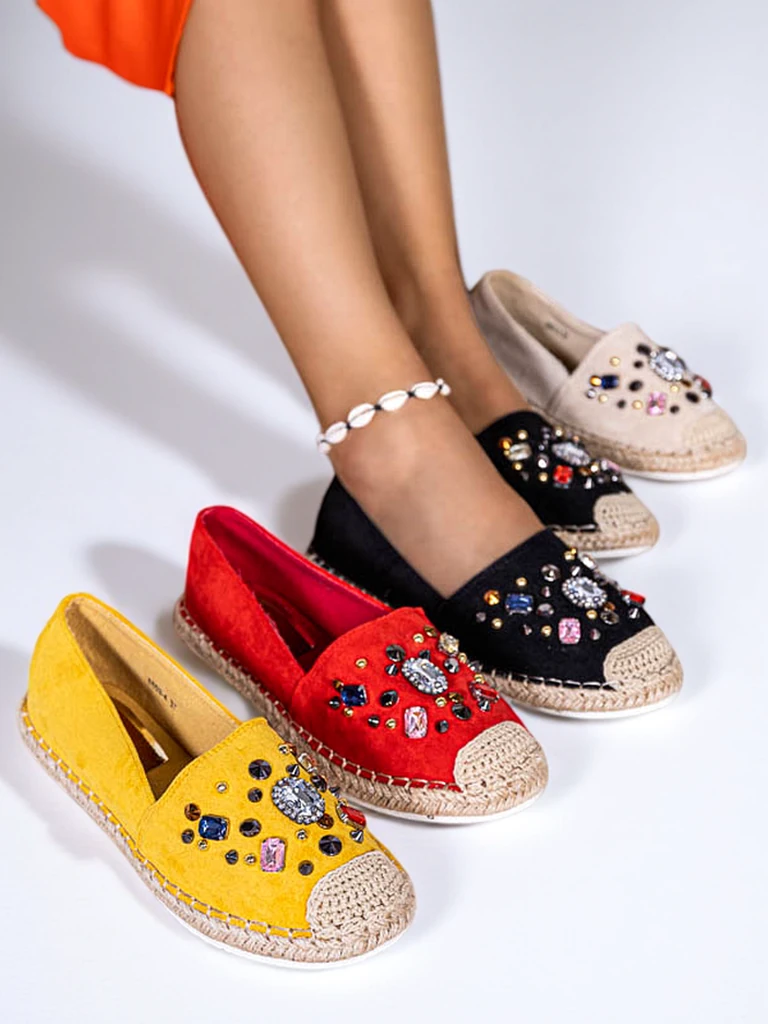 Red women's eco-suede espadrilles with cubic zirconias Mediros - Footwear