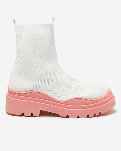 Balti un rozā sieviešu zābaki ar plakanu papēdi Seritis - Apavi