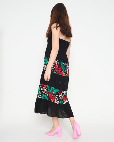 Women's black floral midi dress - Clothing