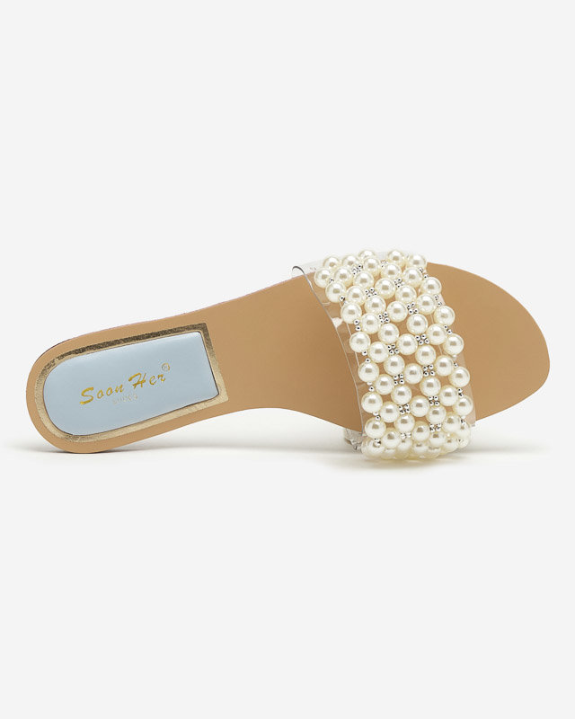 OUTLET Women's slippers with pearls and blue Faldei insert - Footwear