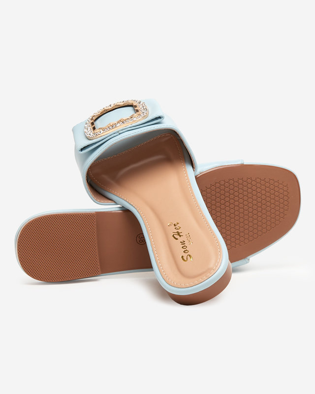 Blue women's slippers with an ornament with cubic zirconia Iteria - Footwear