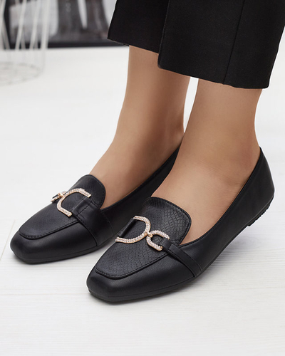 Black women's moccasins with embossing and decoration on the nose Gilisa - Footwear