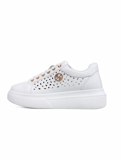 Sneakers da donna Calista Bianco in pelle ecologica, traforate, primaverili 4,5 cm