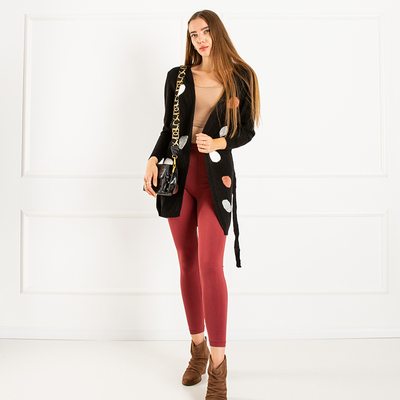 Women's Black Tied Cardigan with Colored Circles - Clothing