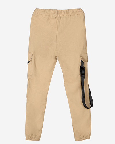 Beige women's cargo pants with a belt - Clothing