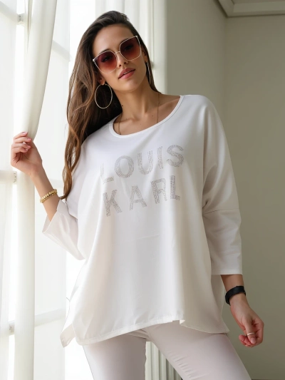 Royalfashion Women's viscose blouse with rhinestone inscriptions