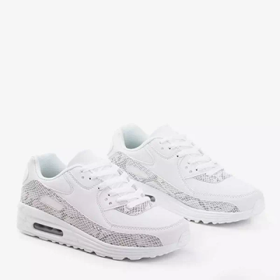 OUTLET Women's white sports shoes with light gray inserts a'la snake skin Silada - Footwear