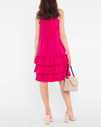 Ladies' purple and pink strappy dress with frills - Clothing