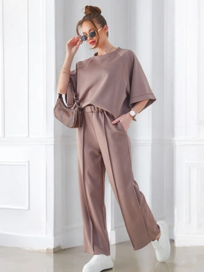 Royalfashion Women's set with short sleeves and wide trousers