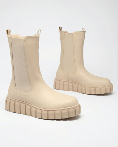 Royalfashion Women's high flat heeled boots in ecru Elicane