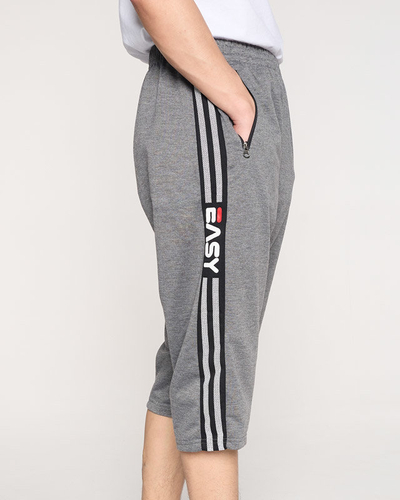 Men's gray 3/4 sweatpants with stripes - Clothing