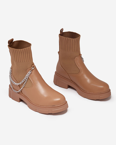 Gaiši brūni sieviešu zābaki ar augšējo daļu a'la zeķe Foldaf- Footwear