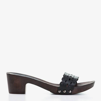 Black women's slippers with a wooden sole