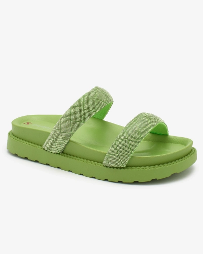 Royalfashion Neon Green Sieviešu biksītes Zirconia Sparkle Sliders