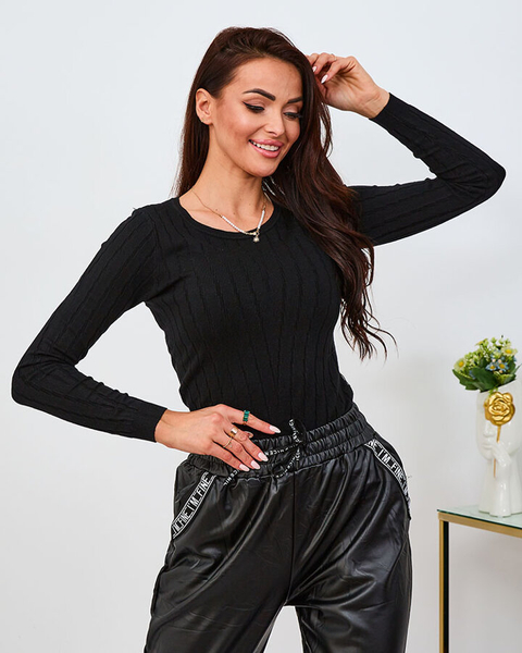 Women's black round neck sweater - Clothing