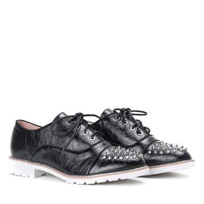 Black shoes made of eco leather with decorative studs Amie - Footwear
