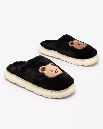 Royalfashion Black women's fur slippers with teddy bear Hettres