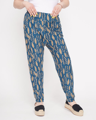 Green and beige patterned women's pants - Clothing